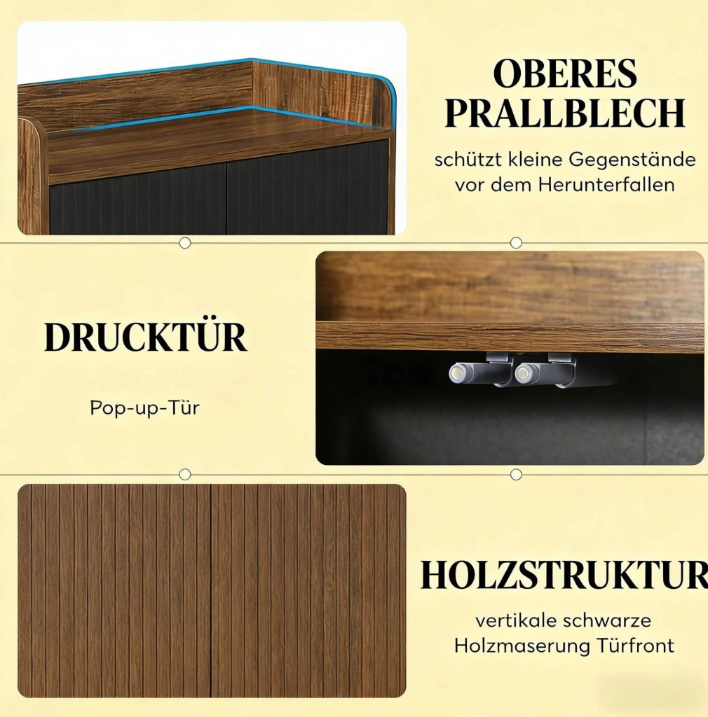 Scarpiera ULEVR 73x35x105,5 cm con 5 ripiani e ante a pressione, nero e marrone rustico