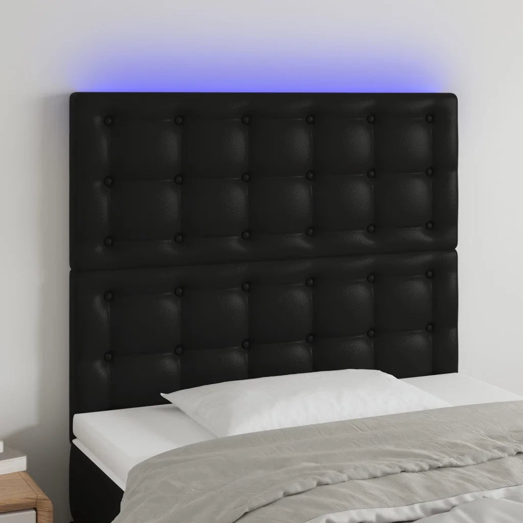 Testiera | Testata a LED Nera 100x5x118/128 cm in Similpelle