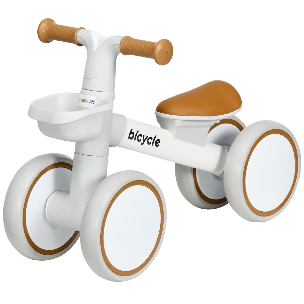 Bicicletta senza pedali per bambini con sella regolabile ¨C zephmum ¨C 4 ruote, colore marrone e bianco