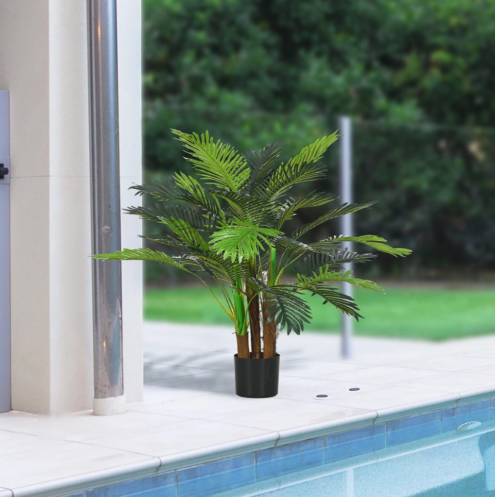 Palma artificiale ULEVR 105 cm con 5 tronchi e rami modellabili, pianta decorativa in plastica verde