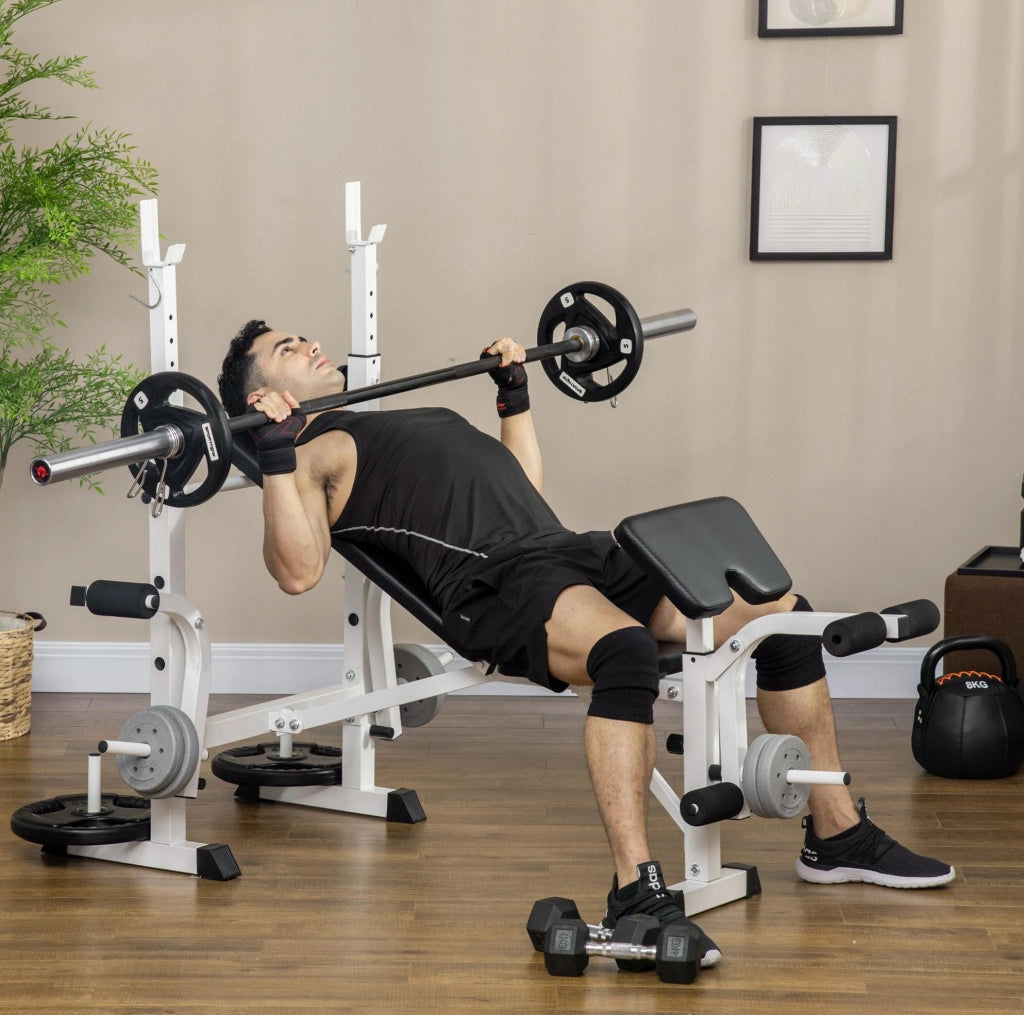Panca multifunzione 180x134 cm in acciaio nero con pressa gambe e bracciolo