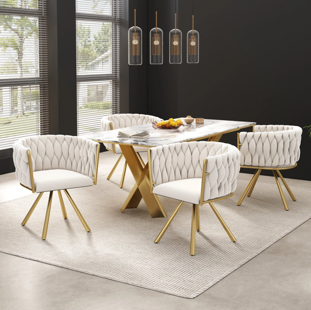 SEDIA Girevole 360° Set da 4 pezzi in velluto Beige e Oro