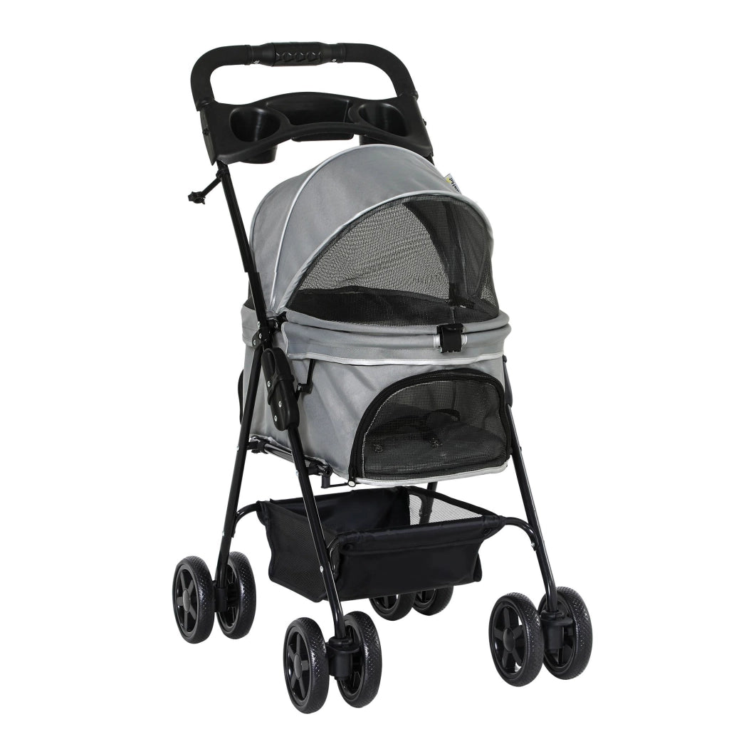 Passeggino per Cani Taglia Piccola 67x45x96 cm in Acciaio e Tessuto Oxford Grigio