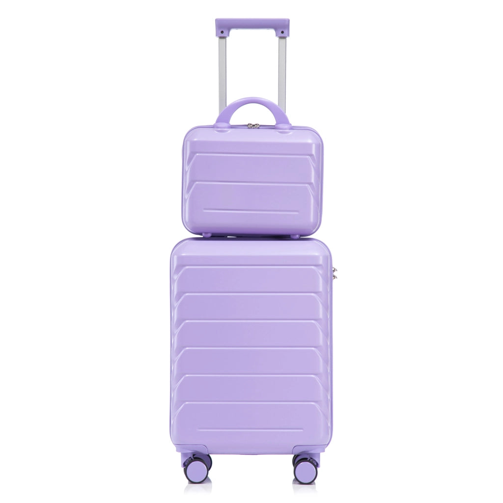 Set valigie rigide ABS blu e viola con trolley 14" e 19", con lucchetto a combinazione e beauty case 14"