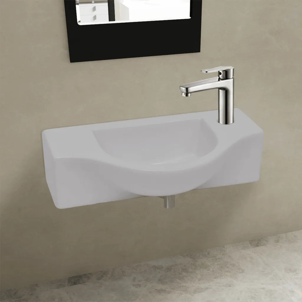 Lavandino-Lavabo-Lavello Bagno in Ceramica con Foro per Rubinetto Bianco
