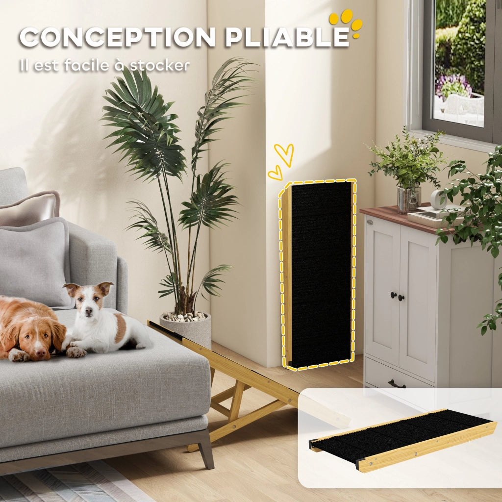Rampa pieghevole per cani in legno naturale regolabile 4 altezze per casa 83,5 x 35 x 47,5 cm