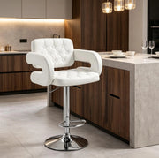 Sgabello da Bar Regolabile in Altezza con Braccioli e Schienale, Bianco, 61x50x93-113 cm