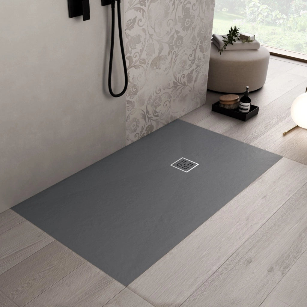 Piatto doccia in marmoresina grigio scuro effetto pietra cemento passion, misura 80x130