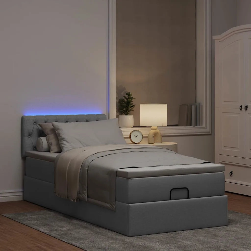 Pouf Letto con Materasso e LED Grigio Chiaro 80x200cm Tessuto