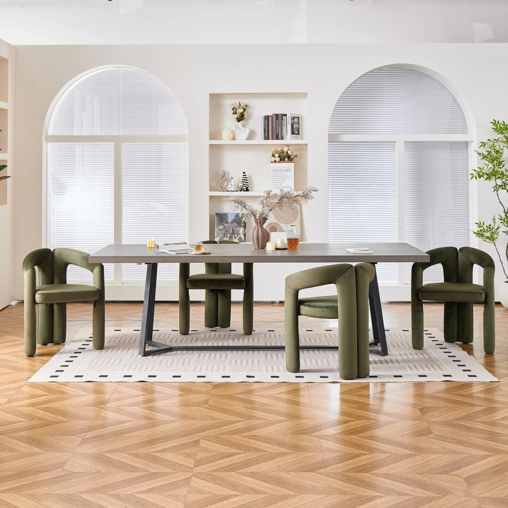 Set di 2 sedie da pranzo in velluto verde con braccioli