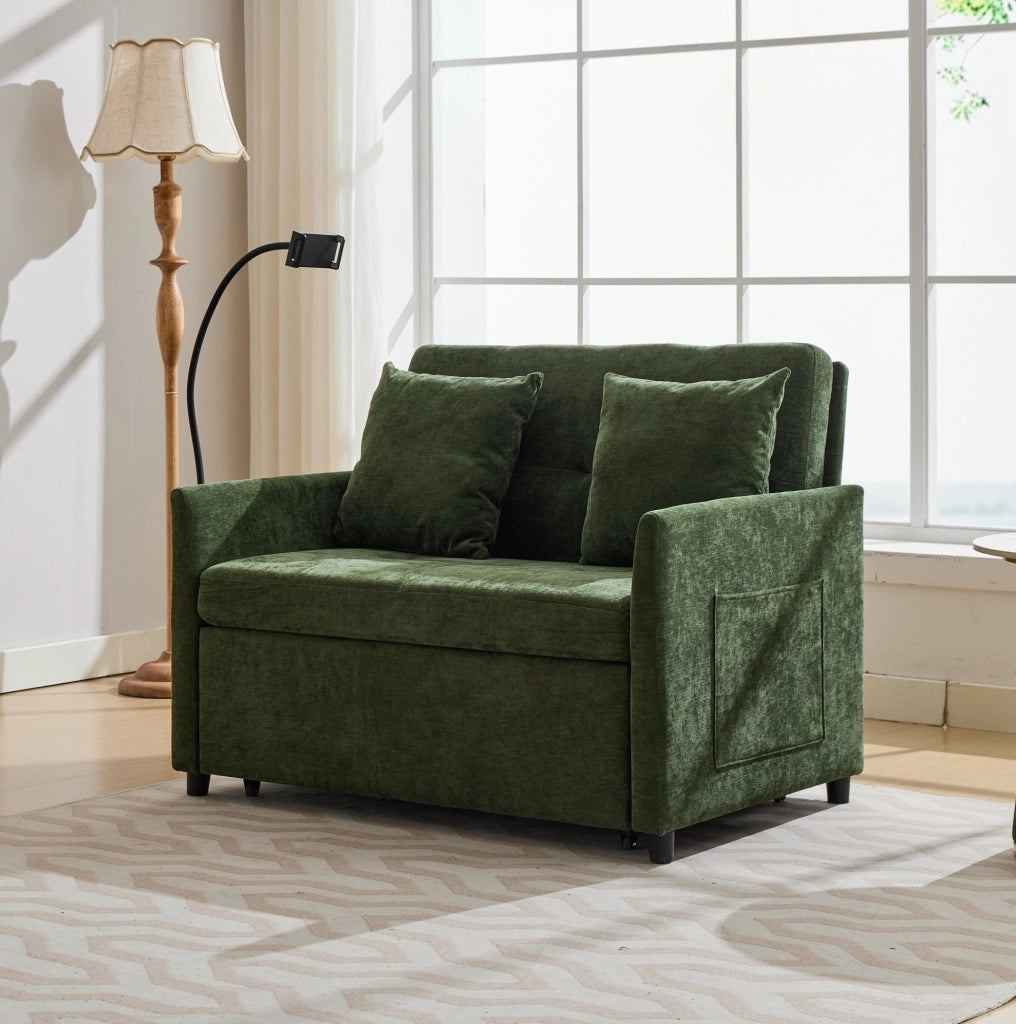 Divano letto singolo pieghevole con USB e supporto tablet verde HOMVRA