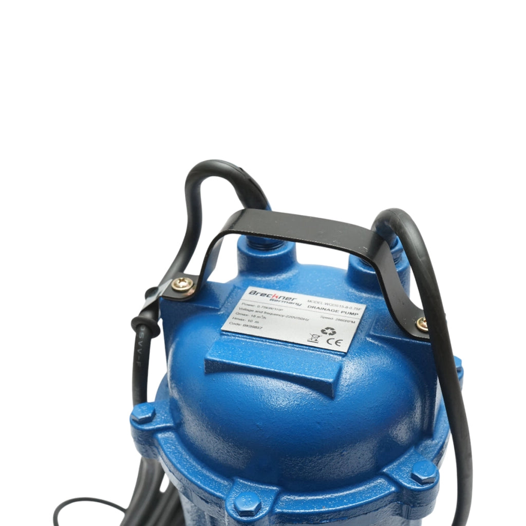 Pompa sommersa per acque sporche con galleggiante e trituratore 750W, 220V, portata 300 L/min, prevalenza 10 m, modello WQDS15-8-0.75F Breckner Germany