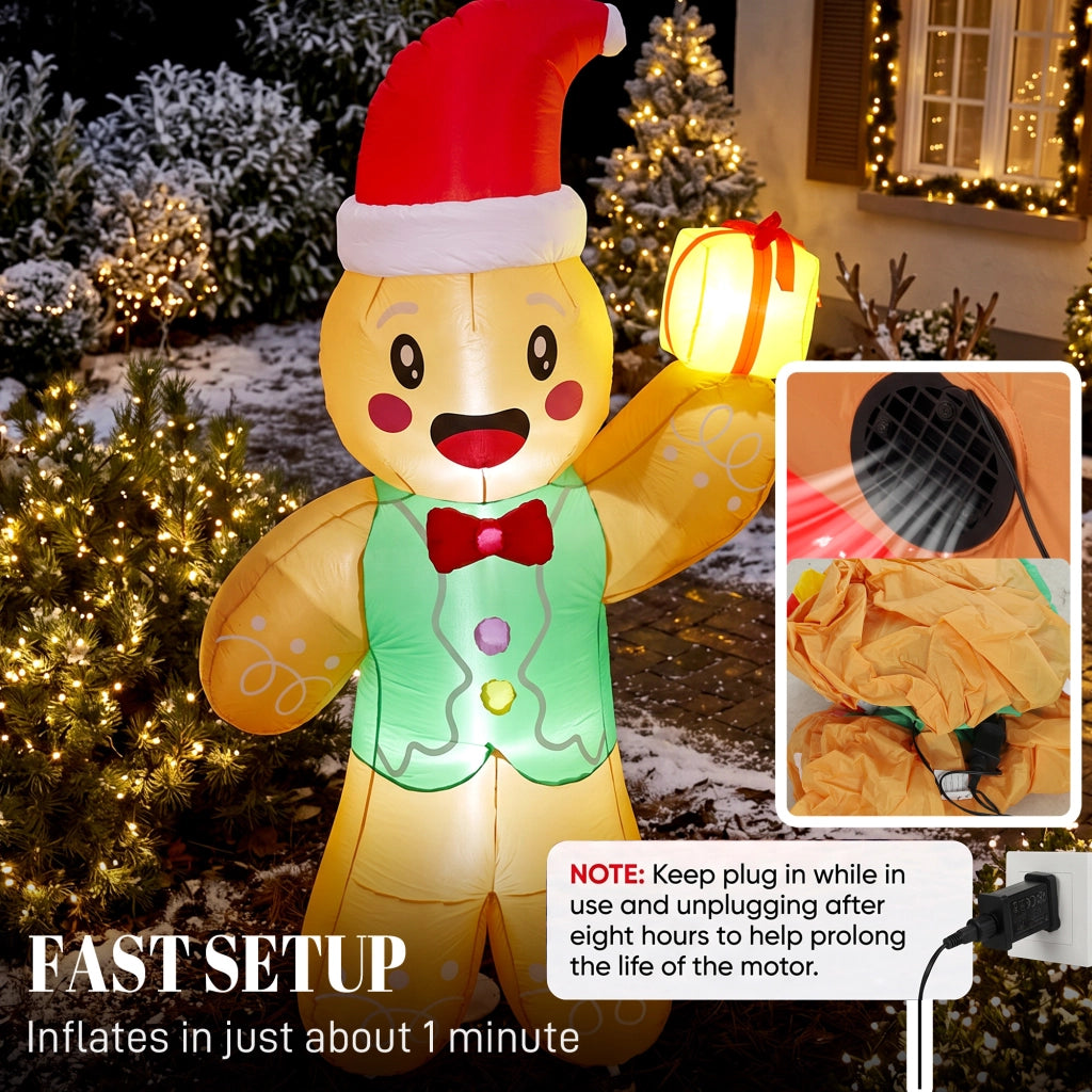 Omino di pan di zenzero gonfiabile natalizio da 2,5 m con luci a LED