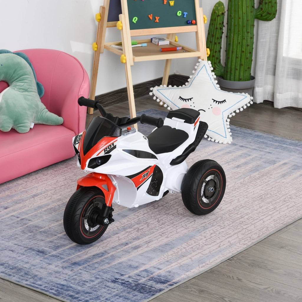 Moto Giocattolo a 3 Ruote per Bambini 18-36 Mesi, Motocicletta Cavalcabile Stile Polizia con Musica e Fari Senza Pedali in PP e Metallo Bianco e Rosso