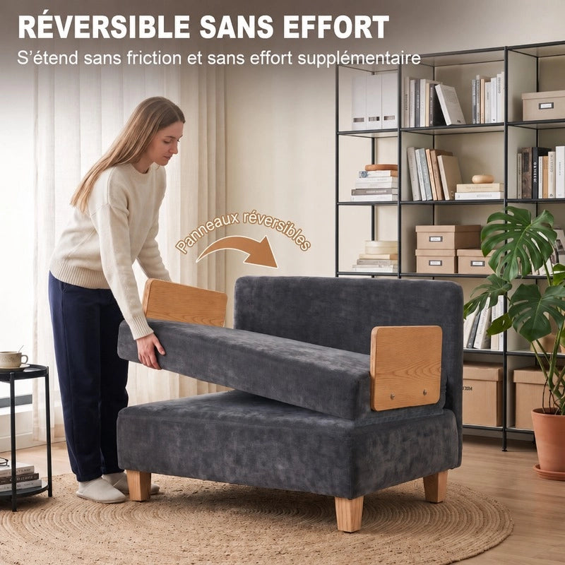 Poltrona letto 2 in 1 pieghevole con tasche laterali e due cuscini sfoderabili in poliestere grigio scuro