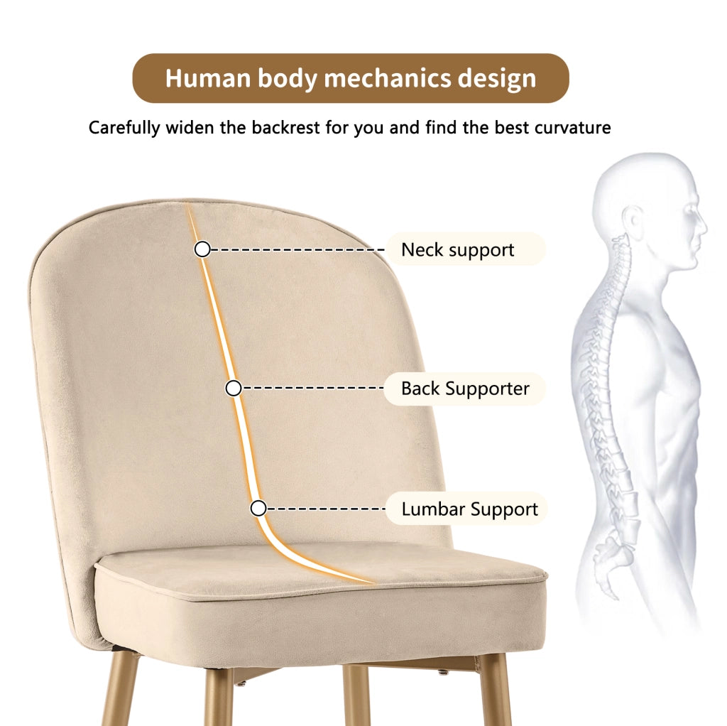 Set di 4 Sedie da Pranzo Beige in Velluto con Gambe in Metallo Dorato, Moderne e Comode