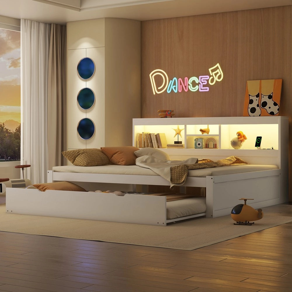 Letto Divano con LED e Contenitore ¨C MINIMAL ¨C Bianco 140x200