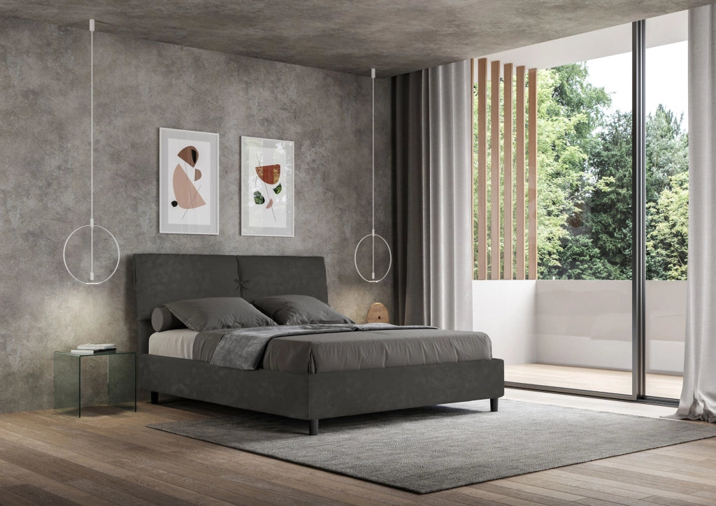 BS COM Letto matrimoniale senza rete imbottito 160x210 microfibra grigio