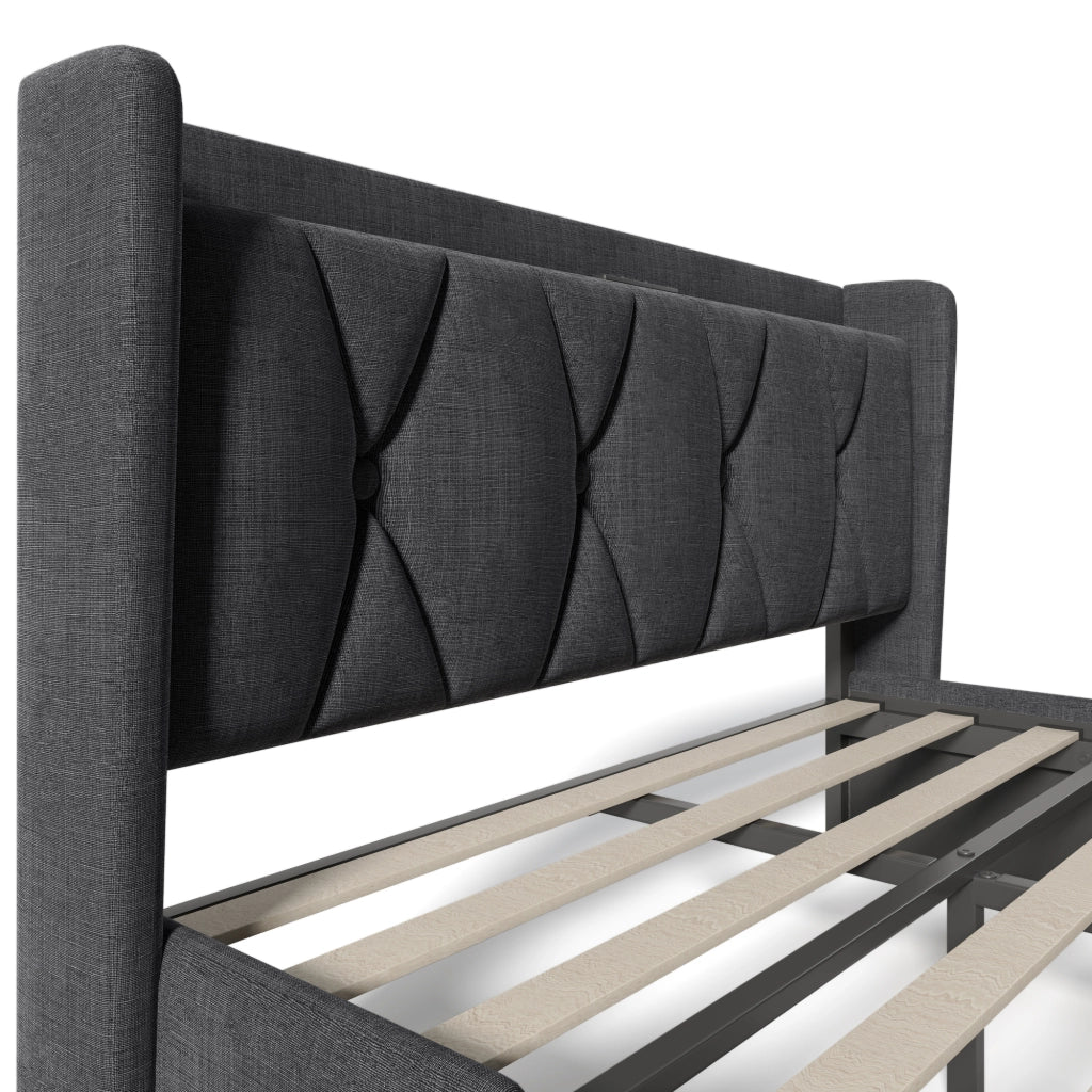 Letto imbottito USB 4 cassetti 160x200 doghe grigio