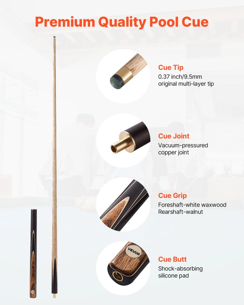 Stecca da Biliardo 57 Pollici SC01 in Legno Cerato e Noce con Custodia in Alluminio Prolunga Punta in Pelle Portatile per Casa Bar