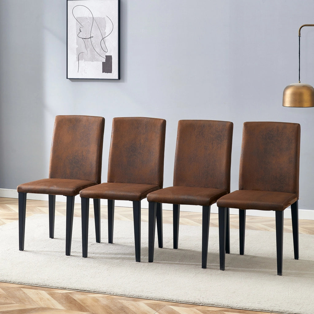 Set di 4 sedie da pranzo moderne in tessuto marrone e gambe in metallo nero