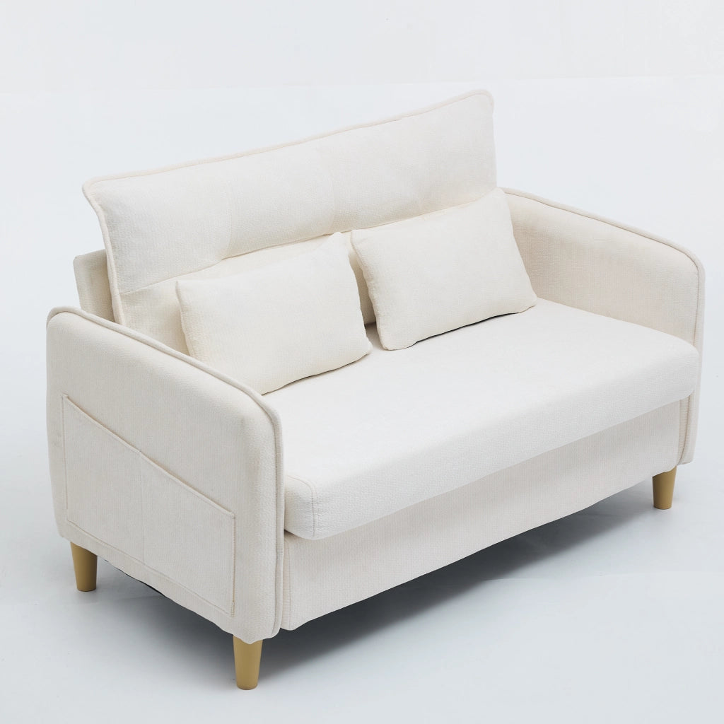 Divano 2 posti 127x75.5x83 cm con tasche laterali in tessuto chenille beige