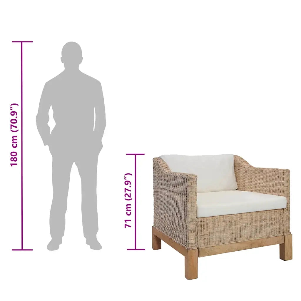 Poltrona con Cuscini in Rattan Naturale 283075