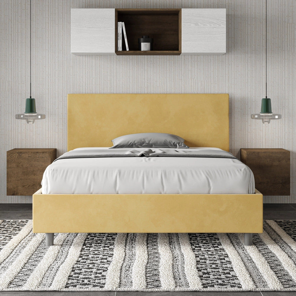 Letto Matrimoniale Extra Large 190x200 cm con Rete e Contenitore Adele Ocra