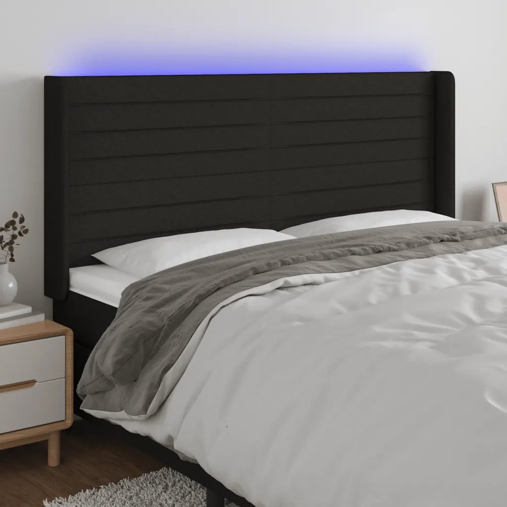 Testiera | Testata a LED Nera 183x16x118/128 cm in Tessuto