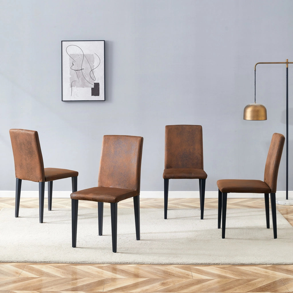 Set di 4 sedie da pranzo moderne in tessuto marrone e gambe in metallo nero