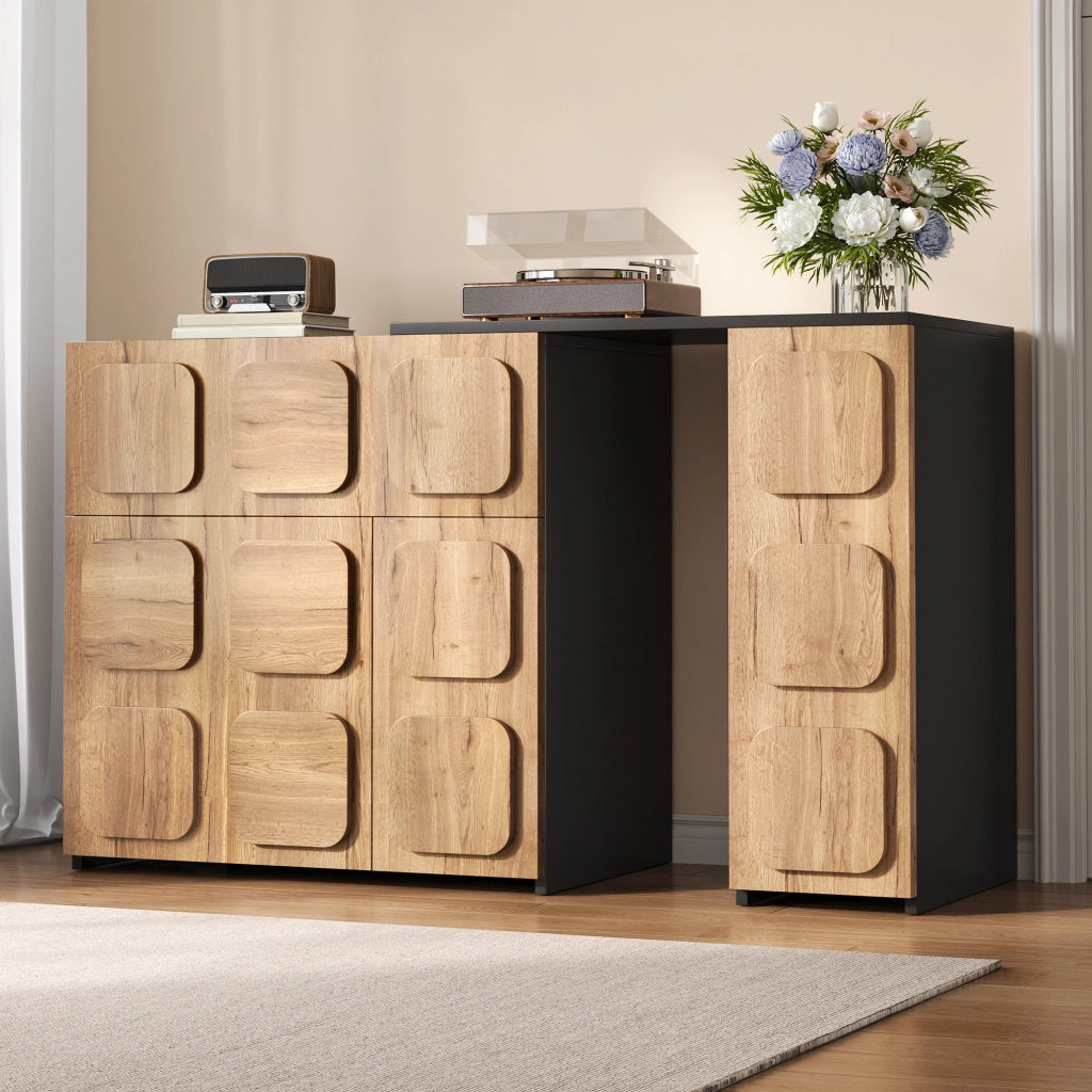 Credenza modulare push to open in legno ingegnerizzato naturale