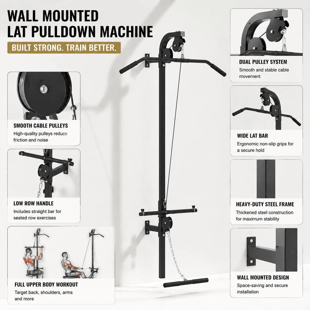 Lat Pulldown Tower With 2 Pulleys, Wall Mounted