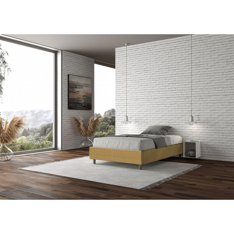 Letto Sommier imbottito 1 piazza e mezza 120x200 cm tessuto Labirinto Azelia - Senza rete,Giallo