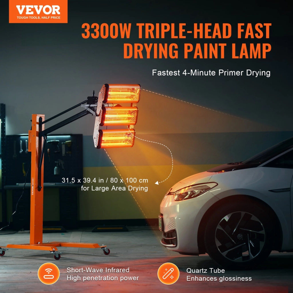 Lampada Polimerizzante a Infrarossi 3300W con Timer 1-60 Minuti e Supporto Regolabile per Verniciatura Auto Officina Modello 3A