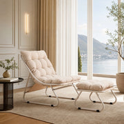 Poltrona da esterno con pouf e cuscino beige