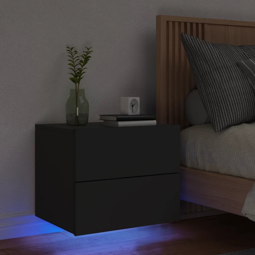 Comodino a Parete con Luci LED Nero 836814