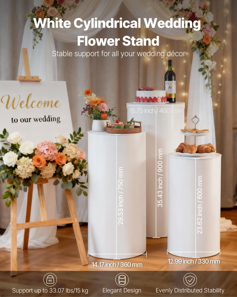 Set 3 Supporti Cilindrici per Fiori in Acrilico Trasparente 60 75 90 cm LJL-8026 Piedistalli Rotondi per Matrimoni ed Eventi Robusti