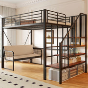 Letto a Castello con Divano Imbottito e Contenitore ¨C MINIMAL ¨C Metallo Nero 140x200