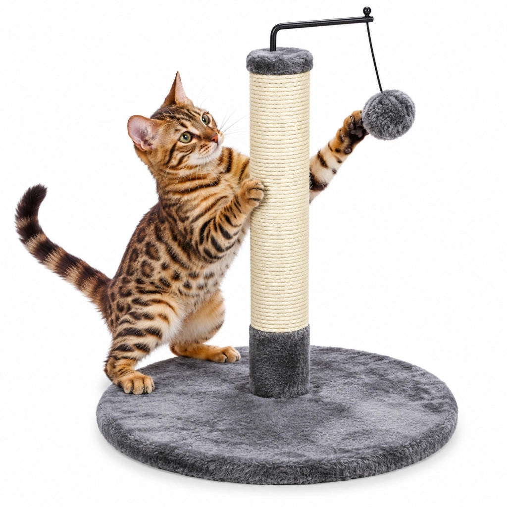 Tiragraffi Gioco Gatto 40x40 H 46 cm con Pallina Base Tonda Grigio Beige