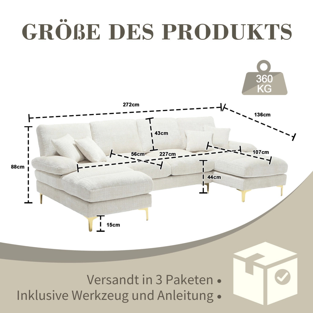 Divano U Angolare Chenille 3 Posti ¨C MINIMAL ¨C Grigio, Tessuto