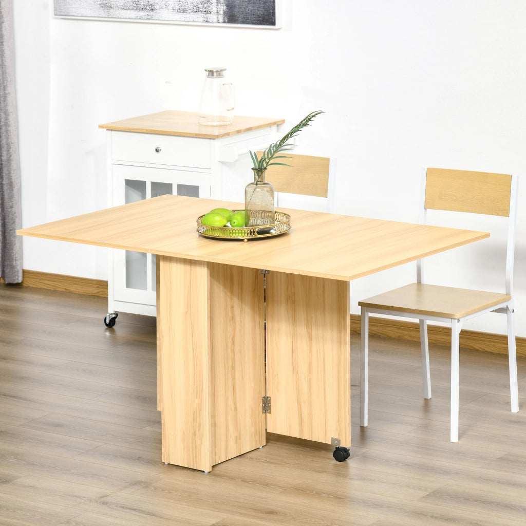 Tavolo Pieghevole con Ruote, Tavolo da Pranzo di Design, Richiudibile Salvaspazio, Design Moderno, con Ruote, Ripiani Portaoggetti, 140 ¡Á 80 ¡Á 74cm, Legno