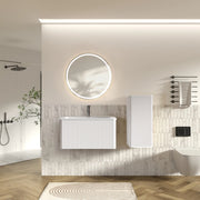 Set mobile bagno bianco con lavabo, specchio LED e colonna laterale