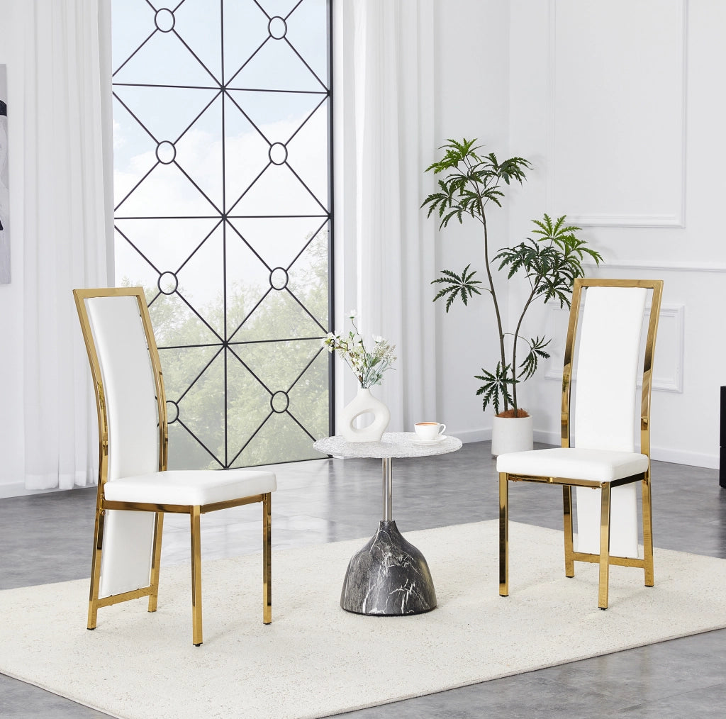 Set di 2 sedie da pranzo 109 cm in metallo e similpelle PU; bianco e oro