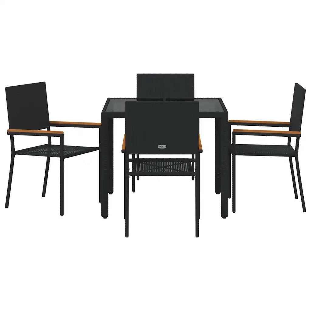 Set da Pranzo per Giardino 5 pcs Nero polyrattan