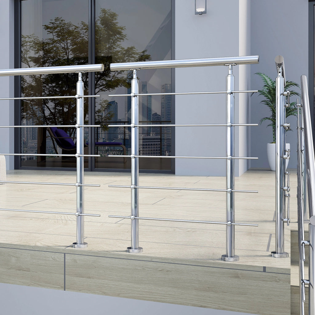 Balaustra Corrimano Ringhiera in acciaio inox 304 spazzolato 80x106cm per interni ed esterni 5 barre trasversali