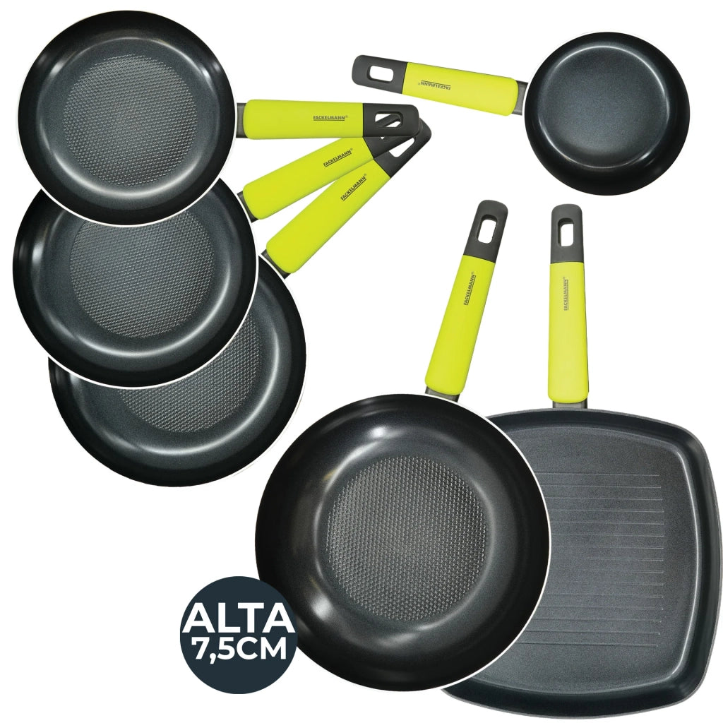 Set 6 Pezzi Padelle e Pentole Antiaderenti per Induzione, Fackelmann, Ø20/24/28 cm + Wok e Bistecchiera
