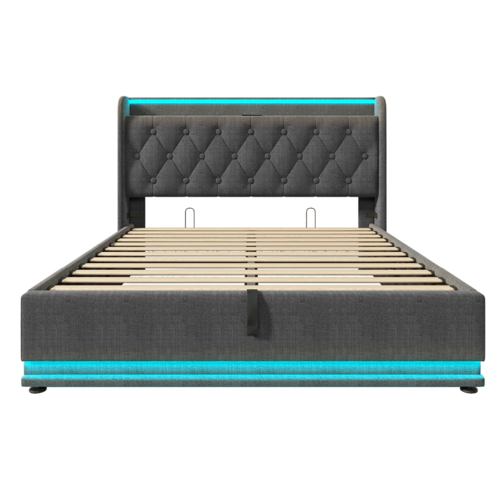 Letto contenitore matrimoniale 140x200 grigio con LED