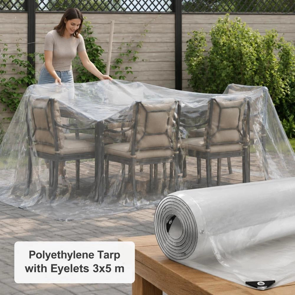 Telo trasparente con occhielli, 3x5 m, in polietilene, durevole e pratico, ideale per esterni, giardino e balcone