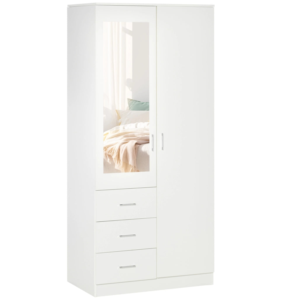Armadio Guardaroba Moderno 2 Ante con Specchio e 3 Cassetti, Mobile da Camera Pratico e Robusto, 80x50x180cm, Bianco