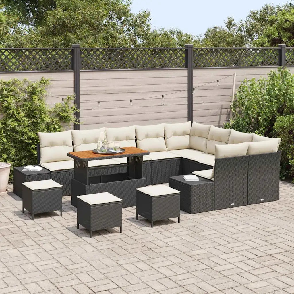 Set Divano da Giardino con cuscino 13 pcs Nero Poly Rattan